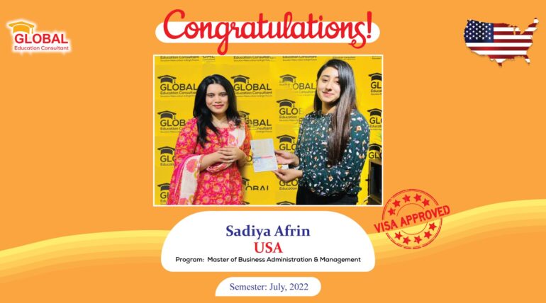 Sadiya Afrin F1 Visa In USA